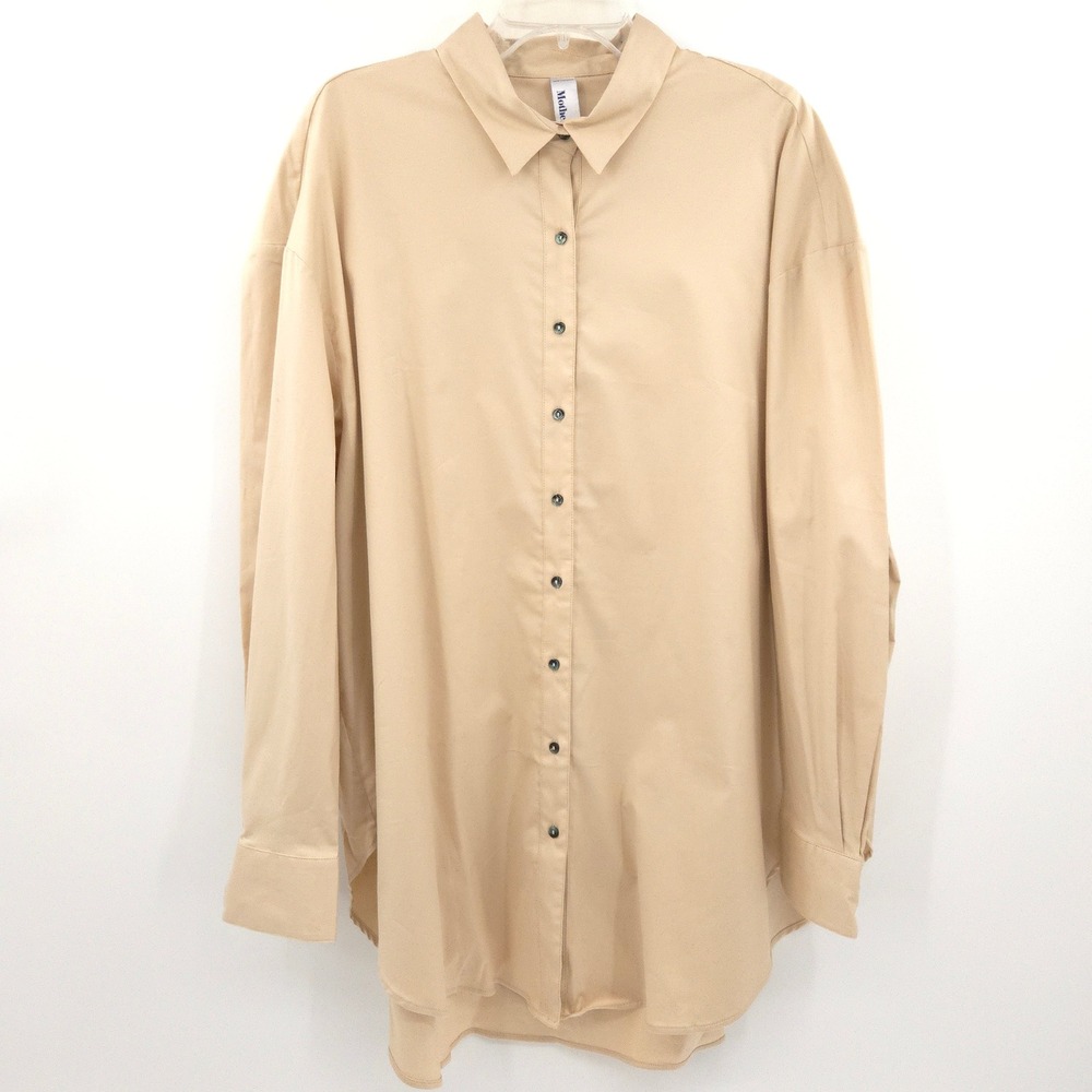 Mother Oxford Button Down Shirt Womens 5 (2X/3X) Tan Oversized Long Sleeve